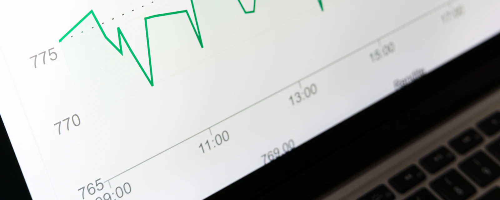 A rising line chart on a laptop screen